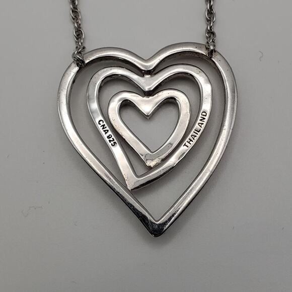 Sterling Silver Triple Heart Marcasite Accent Pendant on 17" Rope Chain Necklace - Picture 4 of 6